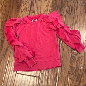 Chaser Long Sleeve Ruffle Raglan Sweater